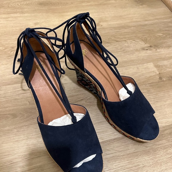 NEW Cabi Navy Suede Lace-Up Wedge Espadrilles – Tribal Pattern – Size 10M – New - Picture 7 of 14